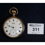 Vertex Revue gold plated keyless lever British Rail presentation pocket watch in Dennison case