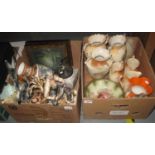 Two boxes of assorted china, various to include; Italian figurine of an old man, another Italian