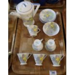 14 piece Art Deco Shelley Eve daffodil part coffee set, registration no. 756533, comprising; five