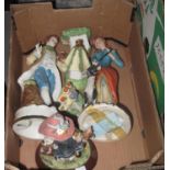 Box of china to include; continental musical figurine, other continental figures, decorative ceramic