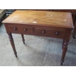 Victorian mahogany two drawer side table on ring turned tapering supports. (B.P. 21% + VAT)