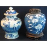 19th Century Chinese blue and white porcelain Kangxi style ginger jar, overall decorated with prunus