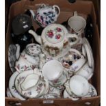 Box of assorted china, various to include; Aynsley floral teaware, Victorian black ground and