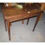 Edwardian mahogany card table on tapering legs and spade feet. (B.P. 21% + VAT)