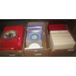 Three boxes of assorted collectors plates, all in original boxes, Wedgwood Jasperware blue and