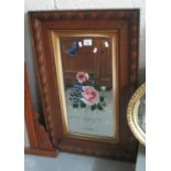 Early 20th Century oak framed Gypsy style mirror, hand painted with butterflies and floral