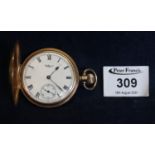Waltham 9ct gold full hunter keyless pocket watch having Arabic face with seconds dial. (B.P.