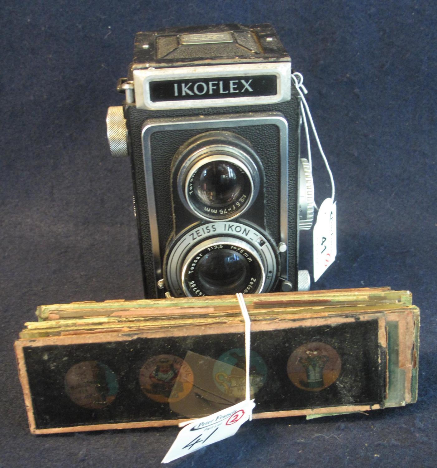 Ikoflex twin lens reflex camera with Zeiss Ikon F75mm lens, together with a bundle of late 19th