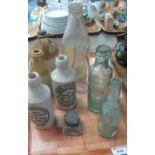 Tray of vintage stoneware and glass bottles, various to include; 'The Wern Stores co Llanelly', '