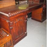 Large 19th Century mahogany twin pedestal sideboard on projecting platform base. (B.P. 24% incl.