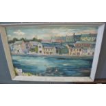 M Galloway (20th Century Welsh), 'The Quay, Carmarthen with two coraclemen', dated 1930, signed,