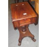 19th Century mahogany ladies work table on quatreform base, claw feet and casters. (B.P. 24% incl.