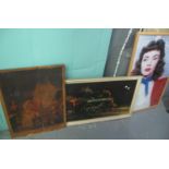 Group of assorted furnishing pictures to include; large photographic portrait of an actress, 19th