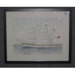 E Robins (?), the British clipper ship Sumatra under full sail, signed, watercolours. 29 x 40cm