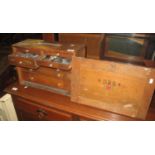 20th Century oak tool or collectors chest having slide out front revealing an arrangement of eight