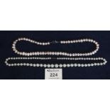 Two natural pearl necklaces, one probably freshwater, one cultured. (2) (B.P. 21% + VAT)