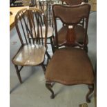 Pair of elm and beech spindle and hoop back kitchen chairs, together with a pair of Edwardian