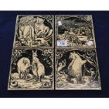 Set of four Minton Hollins 6" tiles 'The Seven Ages' series, impressed marks to the base. (4) (B.