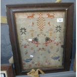 Framed Welsh sampler by Margaret Lewis, probably 19th Century. 42 x 32cm approx. Framed. (B.P. 21% +