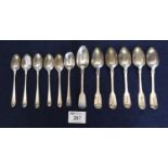 A group of assorted silver teaspoons including six 18th Century old English design, 5 fiddle pattern