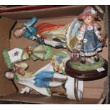 Box of china to include; continental musical figurine, other continental figures, decorative ceramic