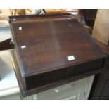 19th Century oak clerks slope fronted table top desk with gallery back and carrying handles. 53cm