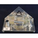 Silver plated desk stand or possibly smokers stand, inscribed 'Presented to Dr J.J & Mrs Cowan by