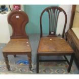 Victorian mahogany hall chair, together with another 19th Century mahogany dining chair with leather
