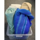 Four vintage blankets to include; a blue striped bed cover by spectrum, three woollen blankets in