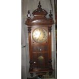 Early 20th Century walnut two train drop dial wall clock with key, pendulum and two weights. (B.P.