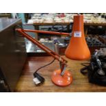 Orange Anglepoise type reading lamp, probably 1970's. (B.P. 21% + VAT) Some chips and scrapes,