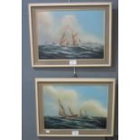 Philip Marchington, fishing smacks under sail in heavy seas, a pair, signed, oils on canvas. 29 x