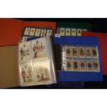 Box with six ring files of cigarette cards, Doncella cards and some modern cards postcard size,