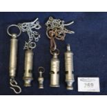 Collection of assorted whistles and chains. (5) (B.P. 21% + VAT)
