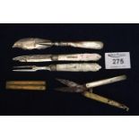 Collection of mother of pearl handled folding fruit knives and forks, mother of pearl handled silver