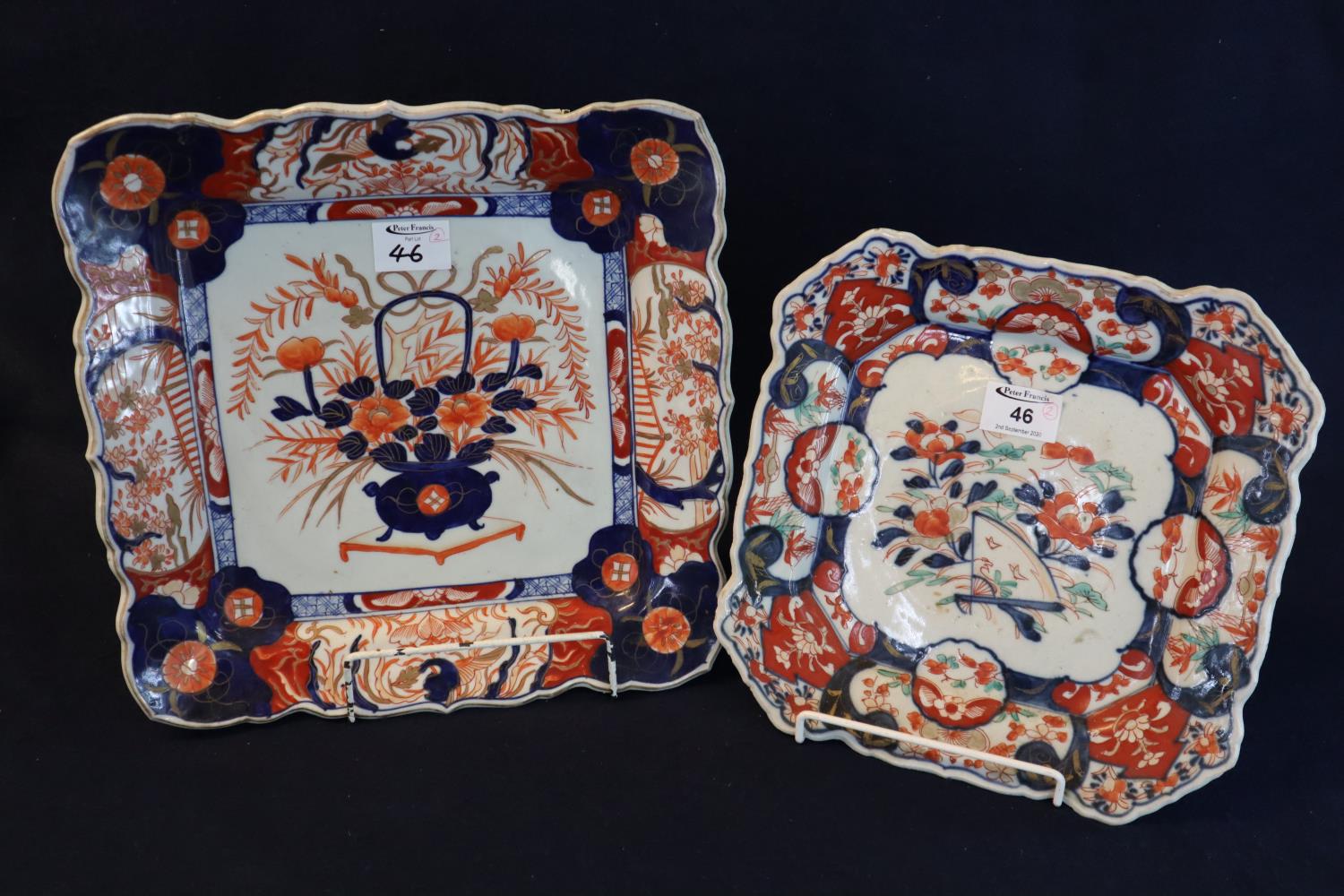 Two late 19th/early 20th Century Japanese Imari porcelain square shaped dishes, both decorated