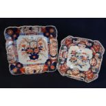 Two late 19th/early 20th Century Japanese Imari porcelain square shaped dishes, both decorated