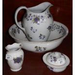 Early 20th Century Furnivals china transfer printed jug and basin set, also including; soap dish
