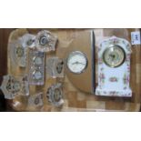 Tray of mainly Edinburgh crystal mantel clocks of varying forms, together with a Waterford crystal