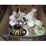 Box of assorted china various to include; falconware teapot, blue and white oval meat dishes,