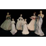 Five Royal Doulton bone china figurines to include; 'Hayley', 'Cherish' HN4442, unnamed HN3222, '