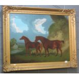 British school (late 19th/early 20th Century), mare and foal in a landscape, oils on canvas, framed,