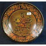Large Poole pottery Aegean charger decorated with Knight on horseback by Diana Davis. Printed marks.