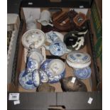 Box of assorted mainly china to include; blue and white part teaware, Coalport 'Revelry' box and