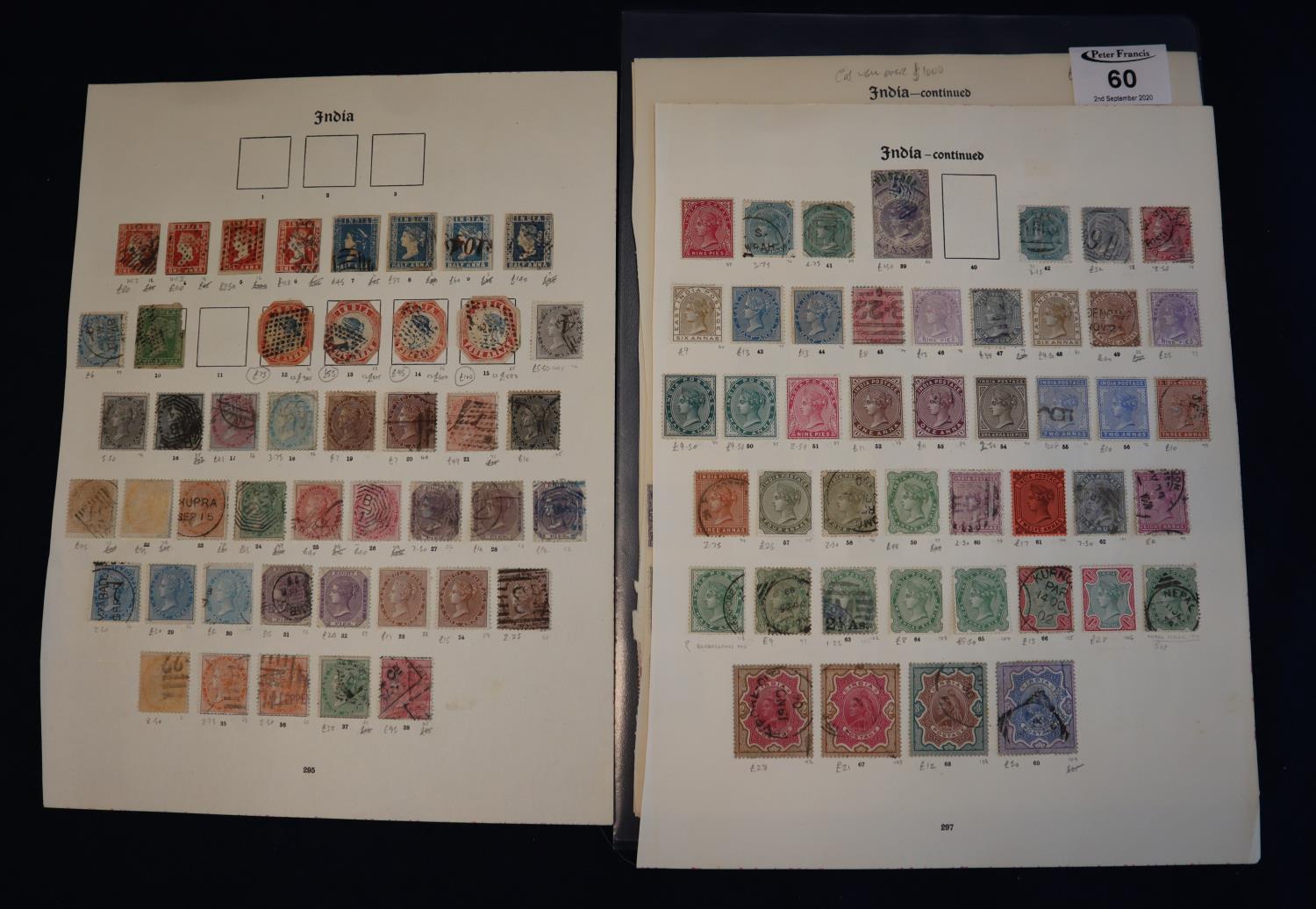 India collection of stamps on pages early imperfs to George V period. About 350 stamps mostly