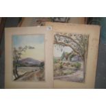 A large folio of watercolours, mostly signed and by V. Westmacott, many being scenes in