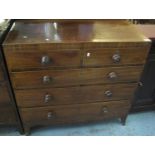 Early 19th Century small inlaid mahogany chest of two short and three long graduated drawers on