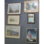 Assorted furnishing pictures to include; three watercolours, particularly J Hawkins, Rocquaine bay