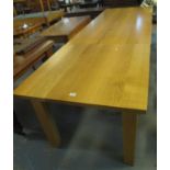 Large modern heavy oak two sectional dining table on square legs. (B.P. 21% + VAT)