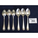 Set of six silver beaded design teaspoons with Sheffield hallmarks. 2.7 troy ozs approx. (6) (B.P.